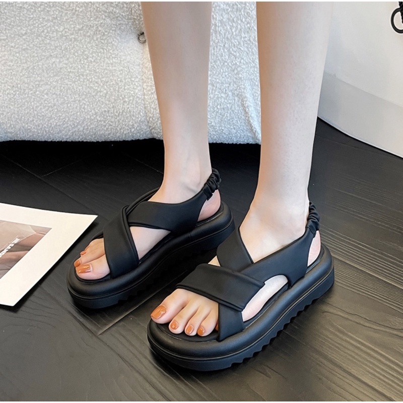 Sandal Chun Xoắn Quai Sau Sanđal nữ Đế Cao 5 cm Chất Da Siêu Mềm Đẹp Mới
