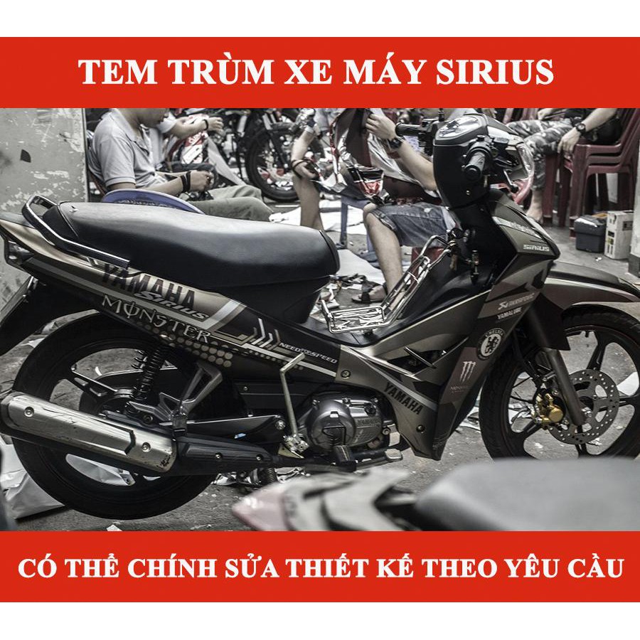 Tem trùm Sirius đen xám monster rc, độ team decal xe máy si spark rẻ đẹp