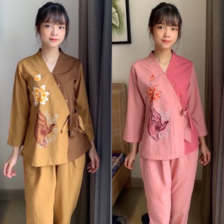Đồ Đi Chùa # Xéo Nơ Phối Hoa In # Đồ Bộ Nữ # Quần Áo