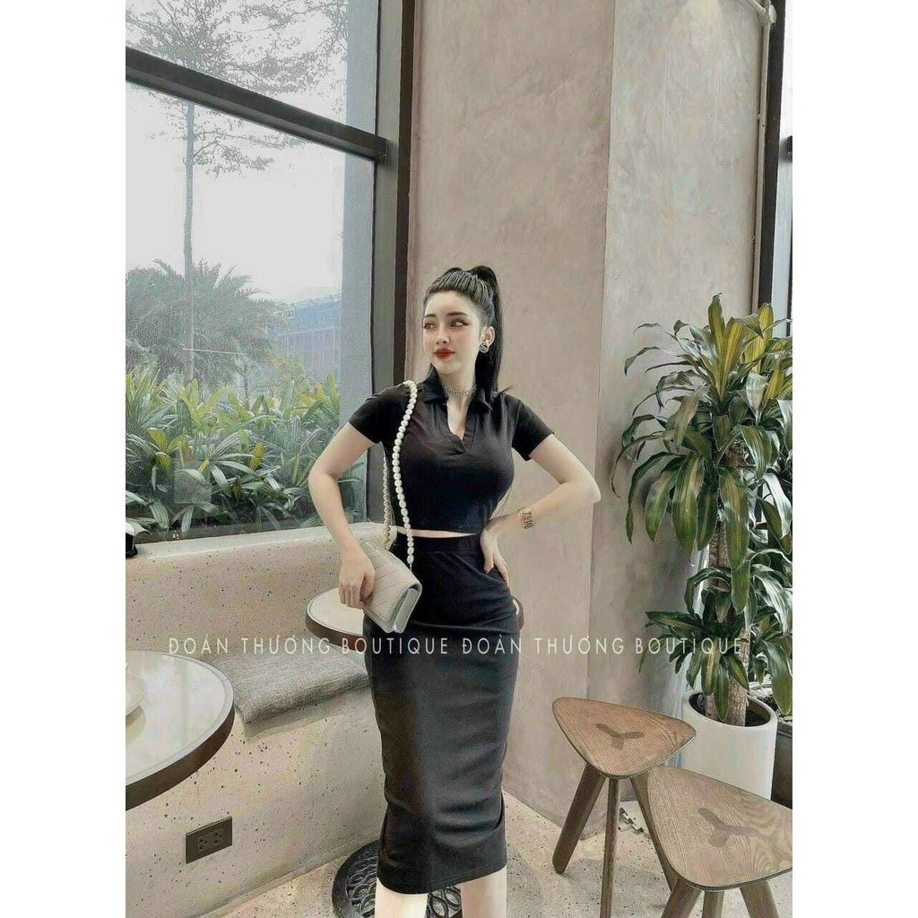 [MẪU MỚI] Set Chân Váy Bút Chì Kèm Áo Croptop Tay Ngắn Cổ Sơ Mi Thun Borip Thích Hợp Mặc Đi Tiệc Đi Làm Đi Chơi | BigBuy360 - bigbuy360.vn