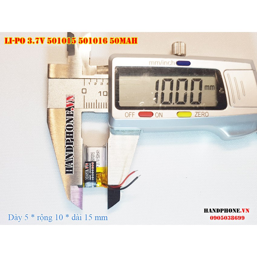 Pin Li-Po 3.7V 50mAh 501015 (Lithium Polymer) cho tai nghe Bluetooth, định vị GPS, máy ghi âm, máy nghe nhạc, khóa điện