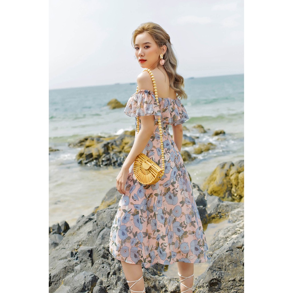 [Mã SKAMSALEP6 giảm 10% tối đa 100K đơn 150K] SÒ VINTAGE - HANI Đầm hoa bẹt vai xẻ tà | BigBuy360 - bigbuy360.vn