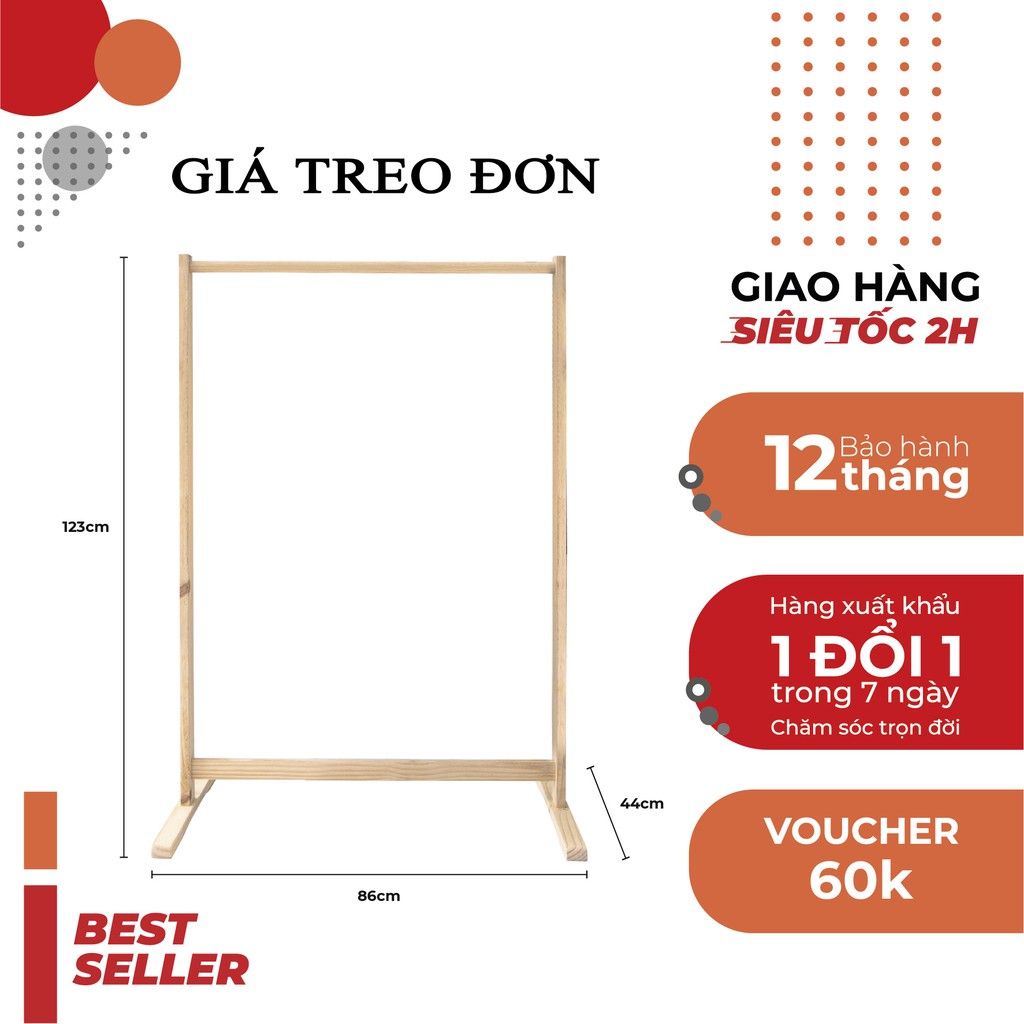 Giá treo quần áo thanh đơn 86x44x125 thương hiệu MW FURNITURE - Nội thất lắp ráp