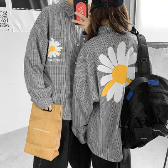 Áo sơ mi flanel hoa cúc phong cách streetwear