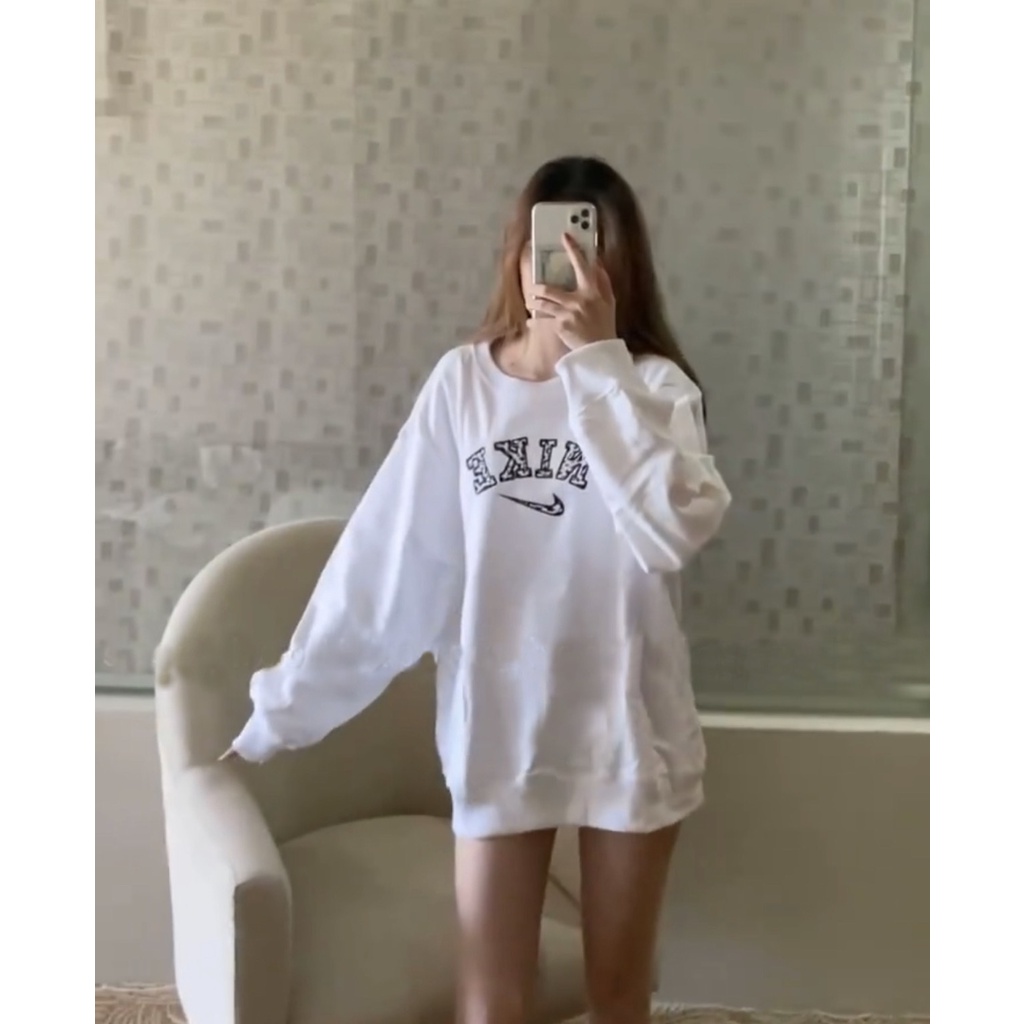 Áo nỉ bông sweater form rộng tay dài nam nữ cổ tròn mặc đôi hàn quốc màu trắng logo thể thao Unisex Ulzzang | BigBuy360 - bigbuy360.vn