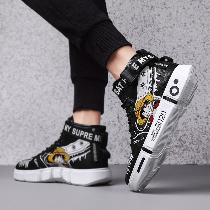 Giày thể thao cổ cao in hình anime Luffy One Piece thời trang cho nam