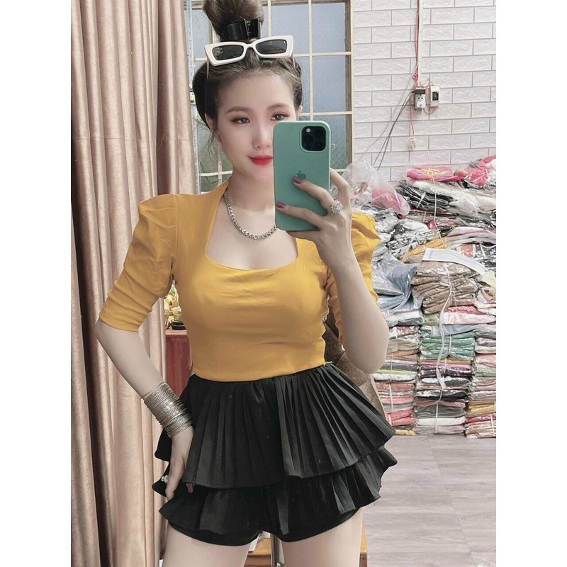 áo thun body tay phồng tay ngắn thêu chữ