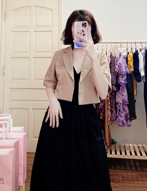 Set Vest váy xẻ ngực