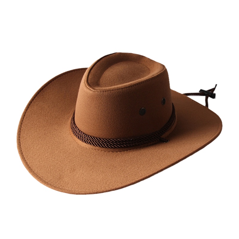 Hiphop Jazz Hat Wide Brim Retro Western Cowboy Hat for w/ Rope All-match for Hip