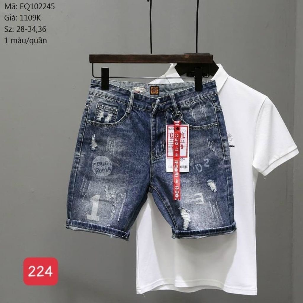 Quần Short Jean Nam-Quần Short Bò Màu Xanh Bạc MS224DT Rách Xướt Cào Nhẹ Nhàng