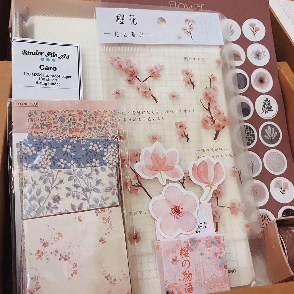 Set trang trí sổ còng Klong và phụ kiện Bullet Journal kèm washi tape, sticker, hộp kraft nhiều mẫu