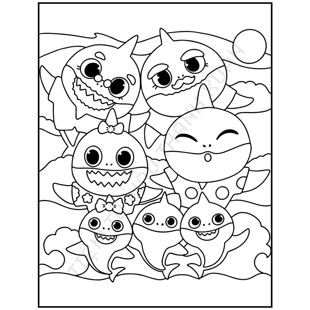 Set 10 Tờ Tranh Tô Màu Hình Baby Shark Cho Bé Tô Màu Sáp, Màu Chì - Tiệm Tô Màu Thanh Xuân