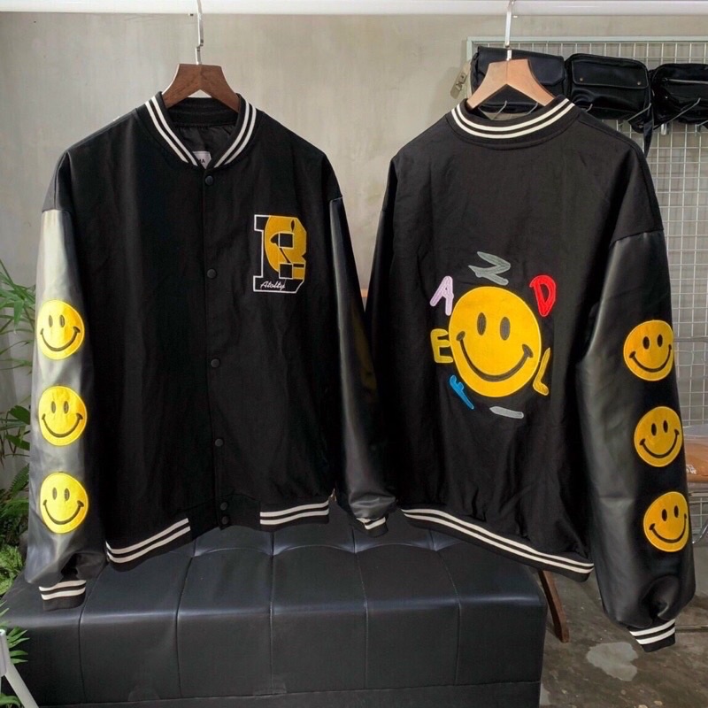 Áo khoác bomber vasity mặt cười thêu
