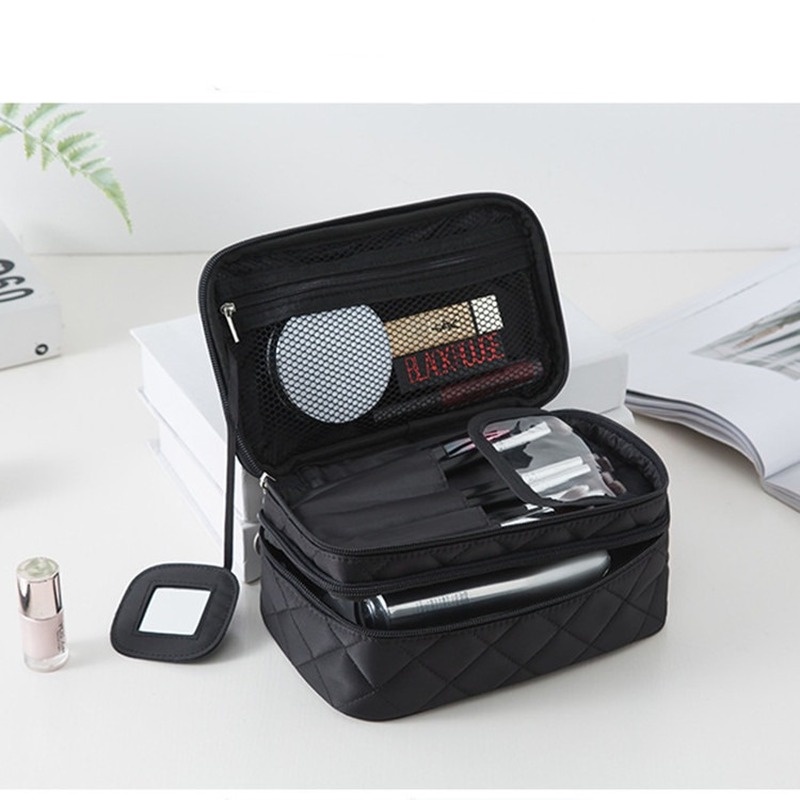 Túi Đựng Mỹ Phẩm Hai Tầng Bằng Nylon Chống Thấm Nước Đa Năng Cho Nữ Ốp