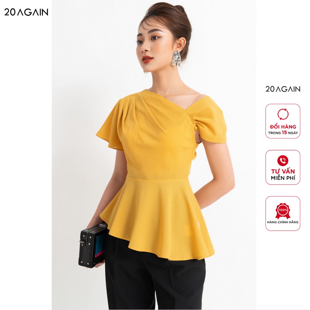 Áo sơ mi ngắn tay cổ lệch 20AGAIN thiết kế công sở tôn dáng ASA1260