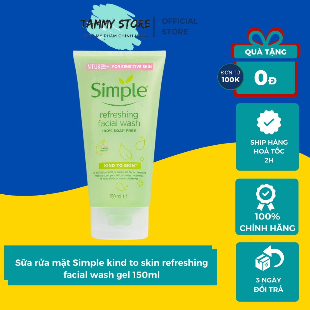 Sữa rửa mặt Simple kind to skin refreshing facial wash gel