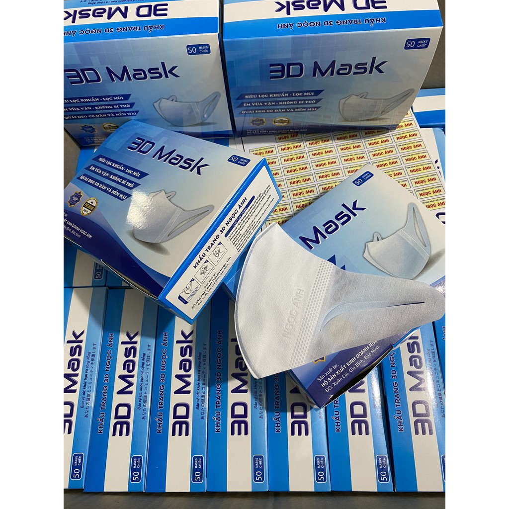 Khẩu trang 3D MASK Ngọc Ánh hộp đóng 50 cái chống bụi mịn hiệu quả với công nghệ sản xuất cao