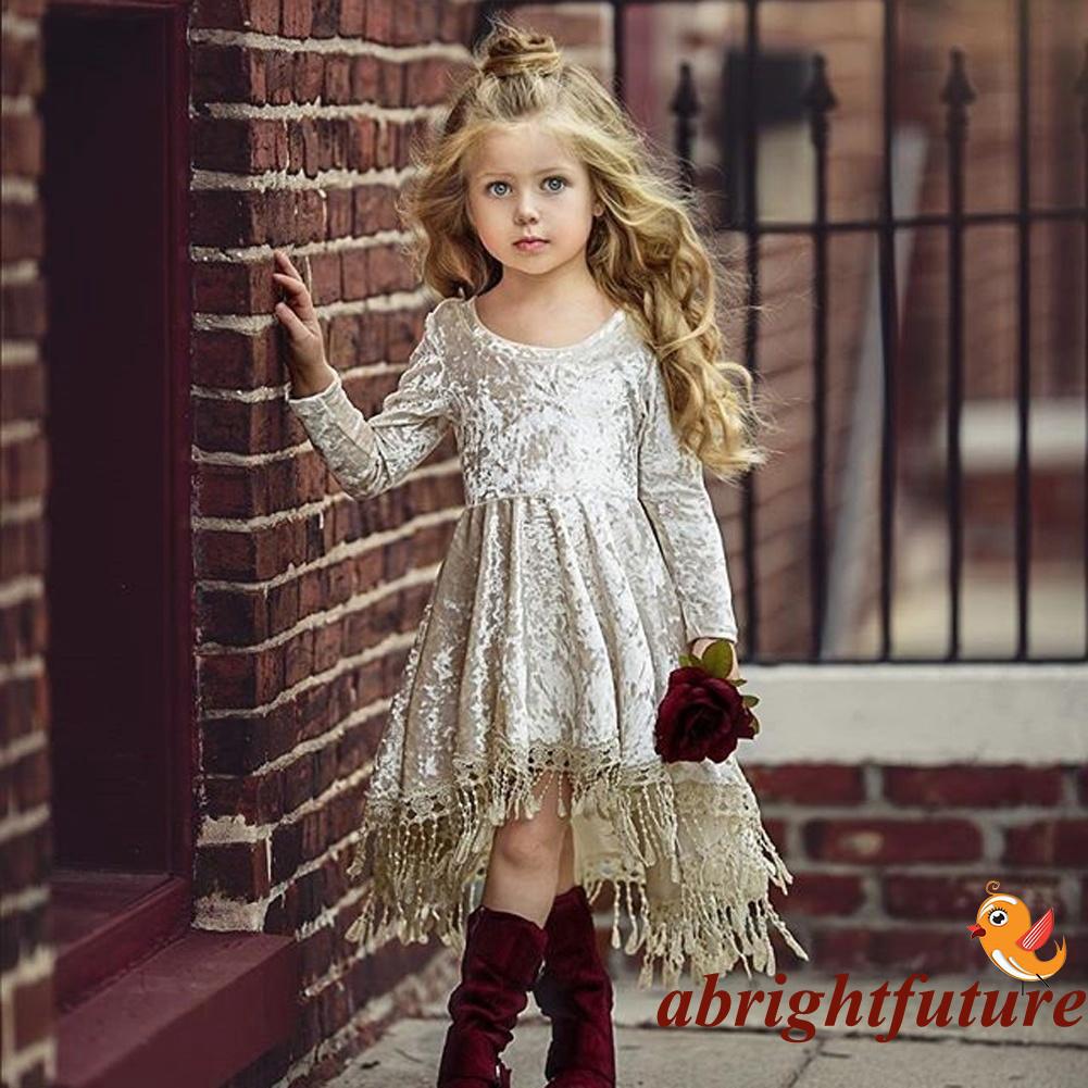 Đầm nhung thắt nơ cho bé gái