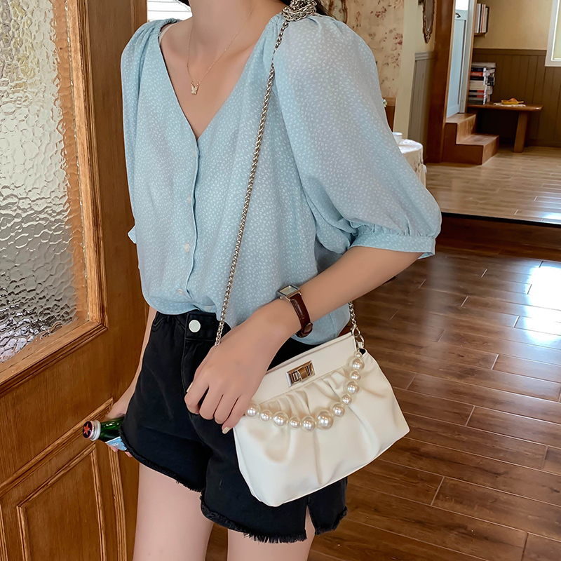 IELGY Túi đeo chéo dạng mây thiết kế đính ngọc trai nhân tạo duyên dáng dành cho phái đẹp