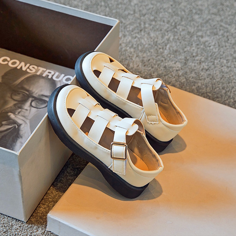 Giày Sandals Đế Bằng Chống Trượt Màu Trơn Thời Trang Anh Quốc Cho Bé Từ 3-16 Tuổi