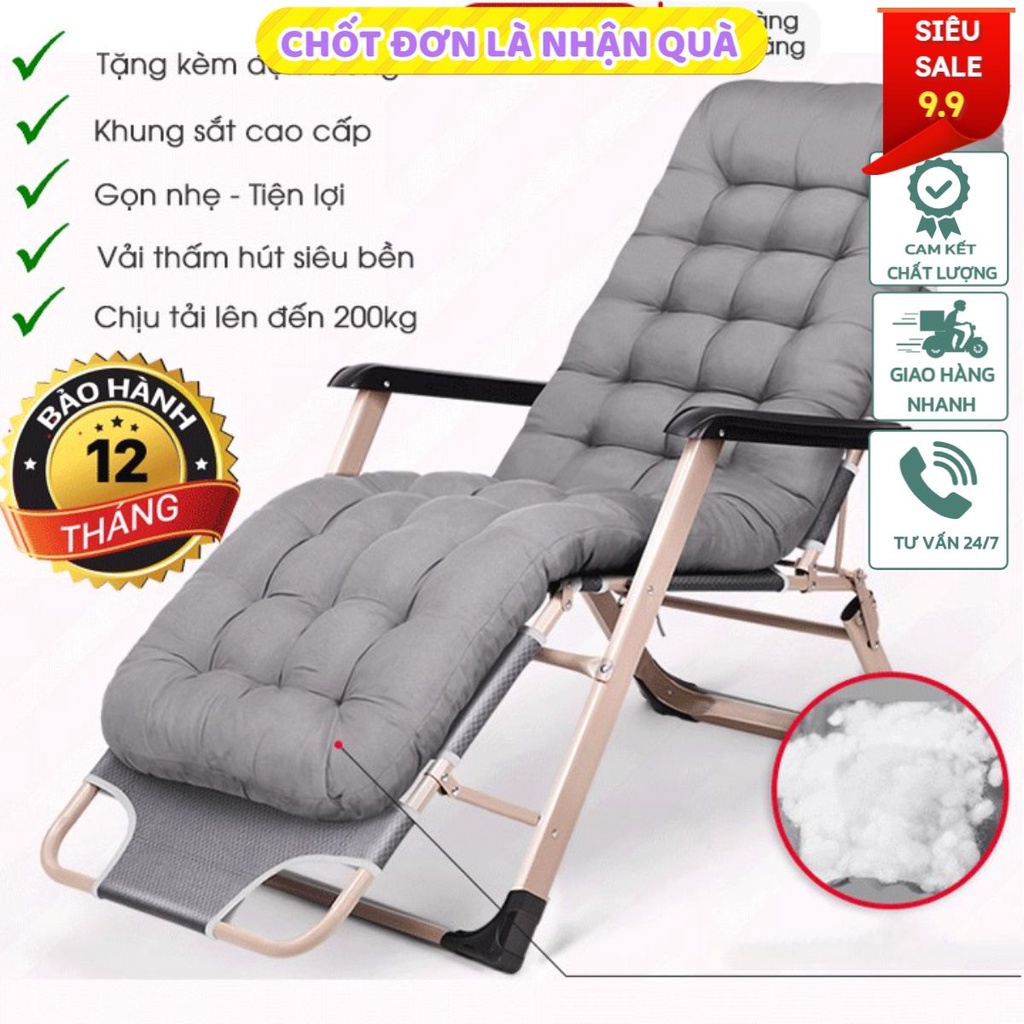 Ghế xếp thư giãn 💥Tặng Đệm Bông 💥 Khung sắt cao cấp, Ghế xếp nằm ngủ trưa gấp gọn tiện lợi