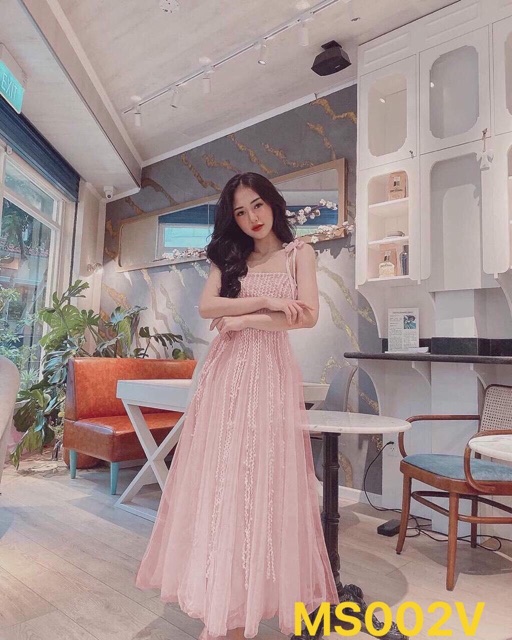 Đầm 2 dây phối tua