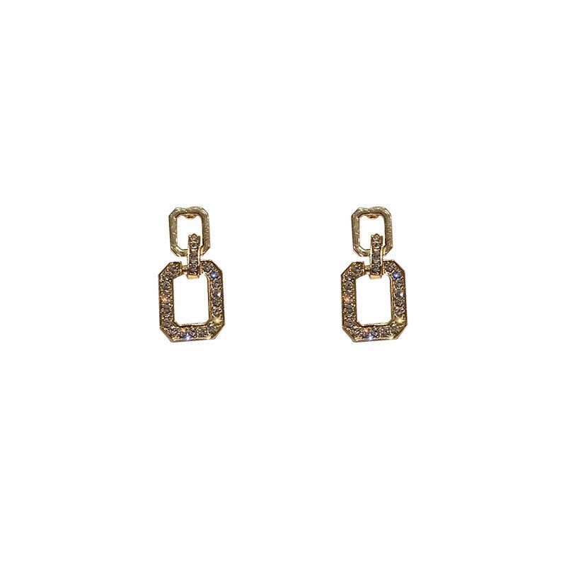 Khuyên tai bạc 925 thiết kế hình học đơn giản phong cách Hàn Quốc