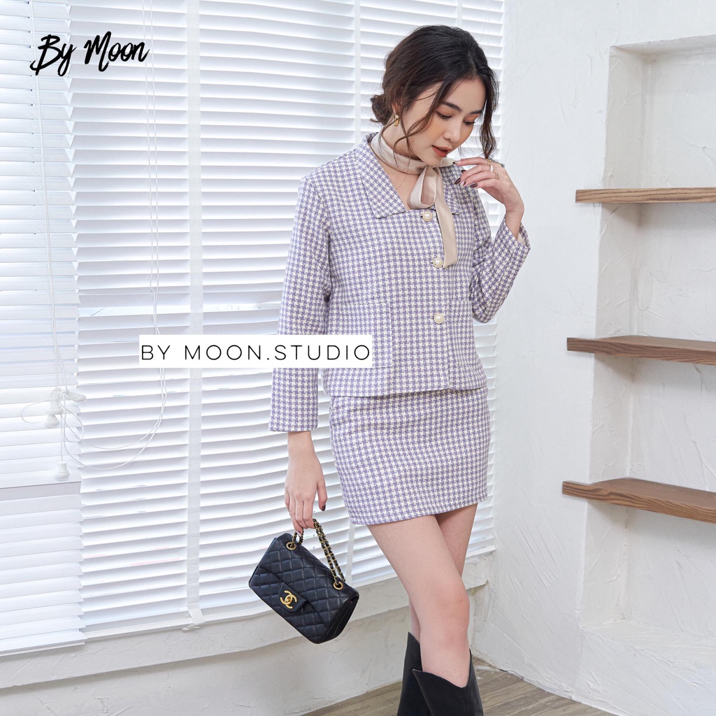 Set áo dạ Tweed nữ kèm chân váy giả quần thời trang nữ thiết kế ( tặng nơ cổ) BYMOON S002 | BigBuy360 - bigbuy360.vn