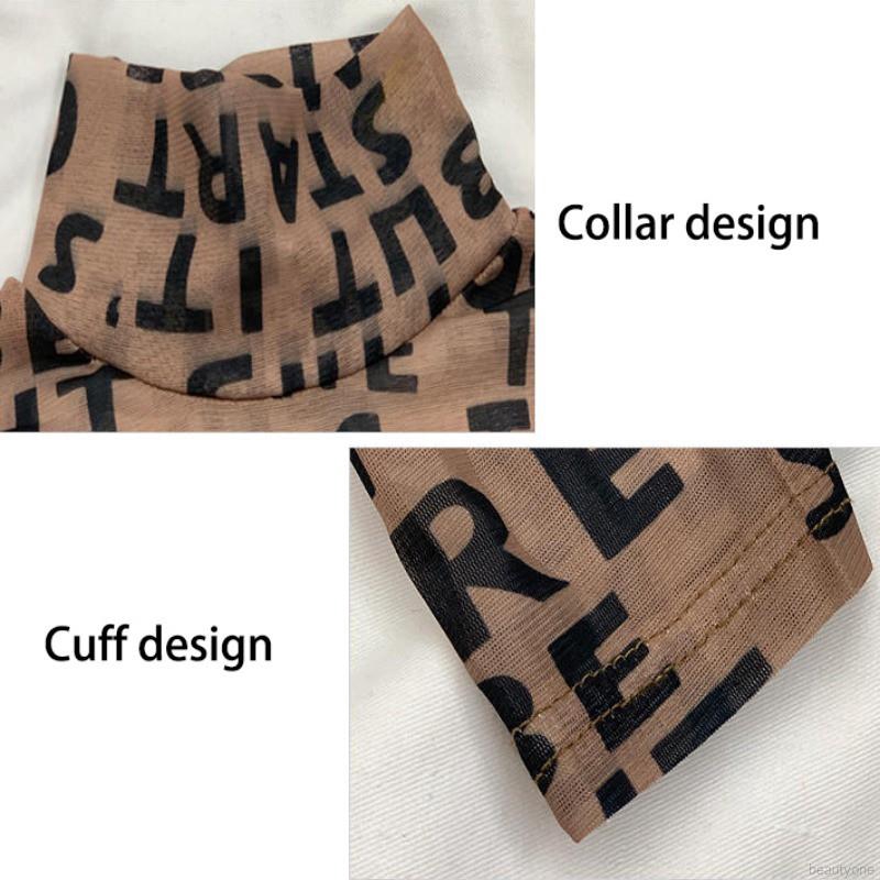 Áo thun tay dài phối lưới hoạ tiết chữ cho phái nữ