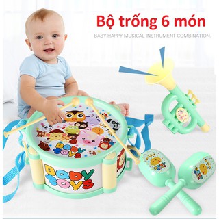 Bộ trống 6 món cho trẻ em kích thích não phát triển trí thông minh