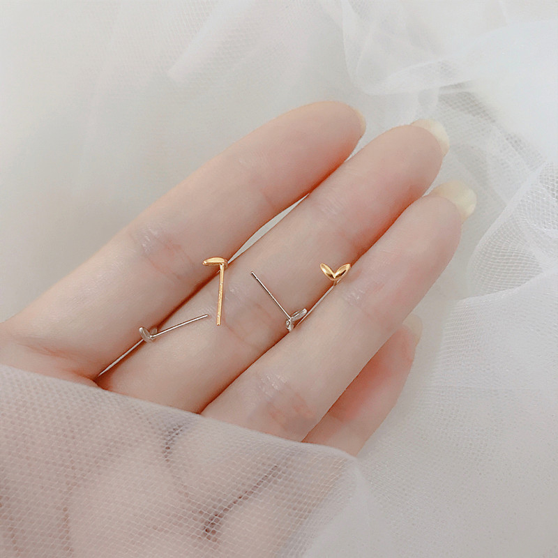 Bông Tai Trái Tim Cute Heart Stud Earrings Simple Women Girl Love Bean Sprouts Leaves Earring Jewelry Accessories Gift