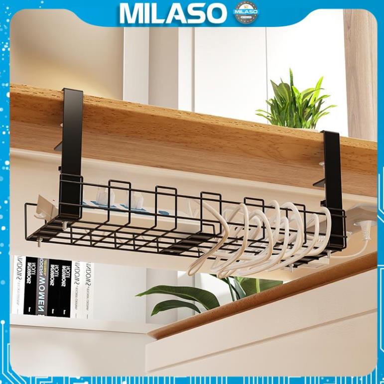 Giá treo đồ 33cm MILASO giá đựng đồ gắn đáy bàn làm việc, bàn học đựng đồ công nghệ, củ sạc đa năng HG-001411