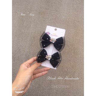 Set 2 kẹp tóc nơ đen gắn hoa size 8cm * 5cm cho bé gái ( ảnh thật )