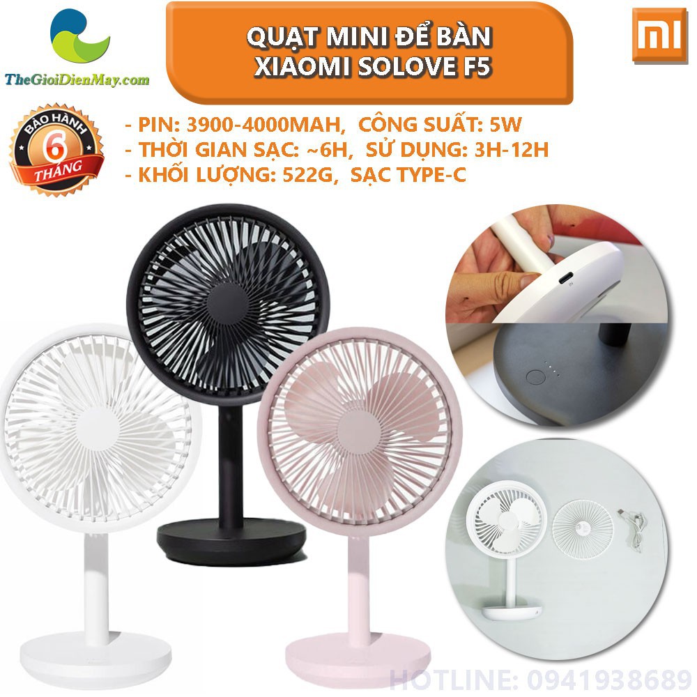 [SaleOff] Quạt mini để bàn Xiaomi Solove F5 màu ngẫu nhiên - Bảo hành 6 tháng - Shop Thế Giới Điện Máy .