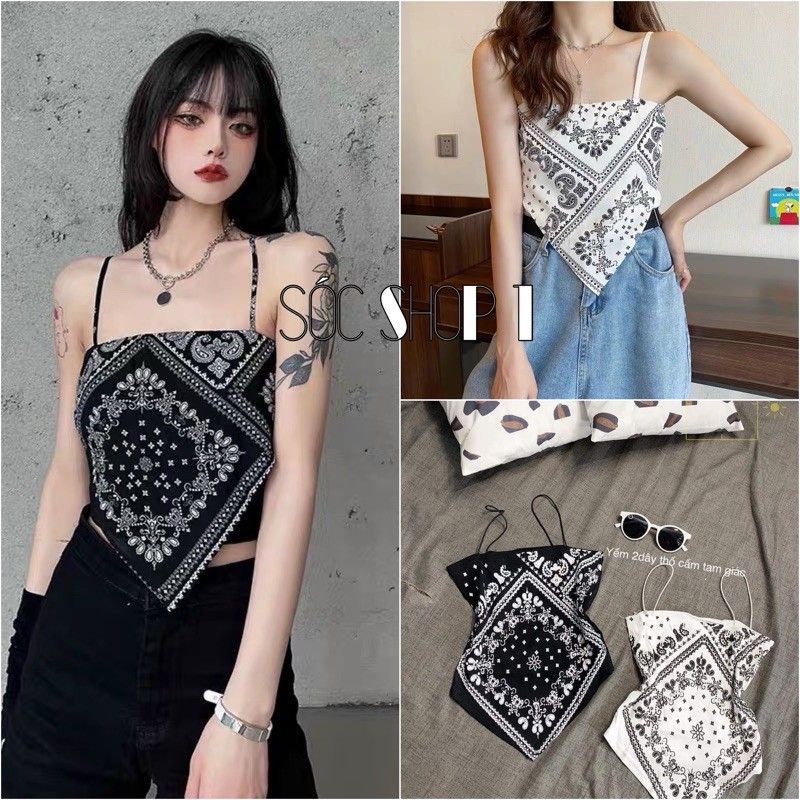 Áo Bandana Yếm Nữ 2 Dây Hoa Văn Thổ Cẩm Croptop Siêu Xinh