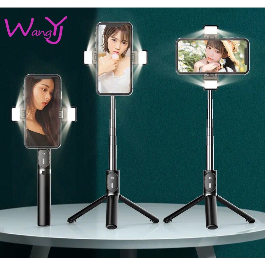 Gậy chụp ảnh tự sướng kiêm giá đỡ điện thoại tripod 2 trong 1 có đèn trợ sáng bluetooth đa năng