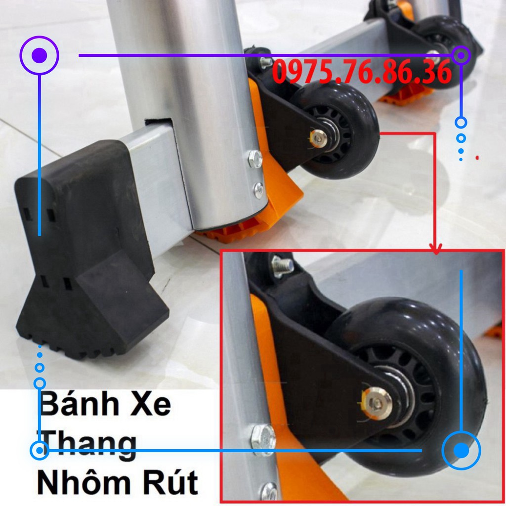 Bánh Xe Thang Nhôm Rút Giúp Vận Chuyển Thang Khỏe Hơn, Phụ Kiện Thang Nhôm Rút ( Giá 1 Cái )