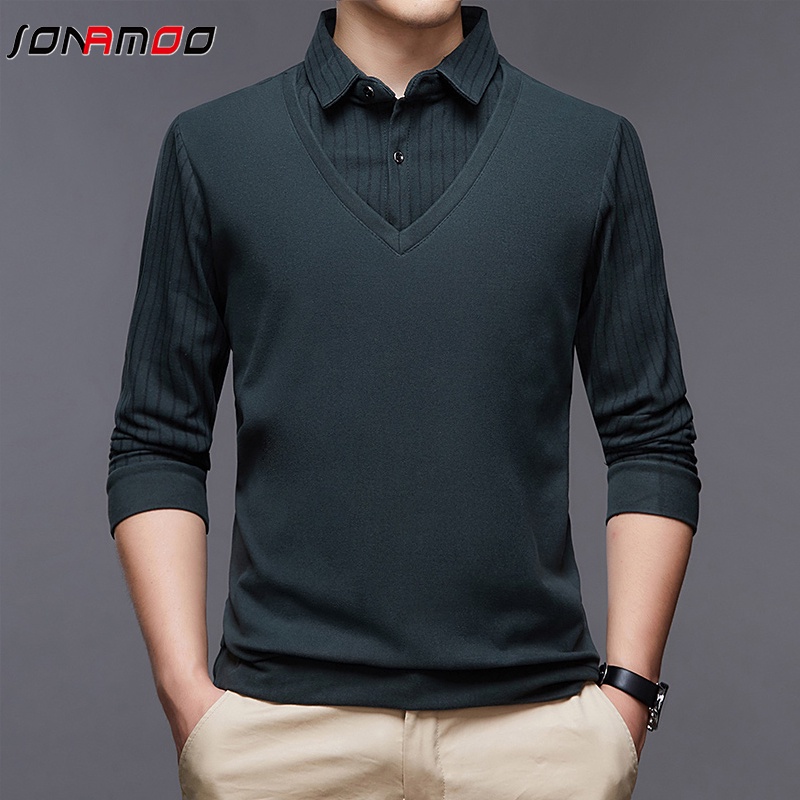 Áo polo vải cotton dài tay phong cách công sở thanh lịch cho nam với 5 màu bắt mắt tùy chọn | BigBuy360 - bigbuy360.vn