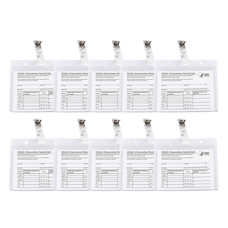 WMMB Heavy Duty Vaccination Card Record Holder 4 x 3in Horizontal ID Protector Sleeve with Clip for CDC Immunization Badge