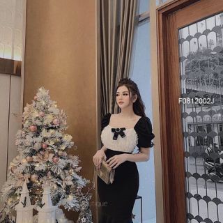Đầm thun body đuôi cá phối ren tag nơ!