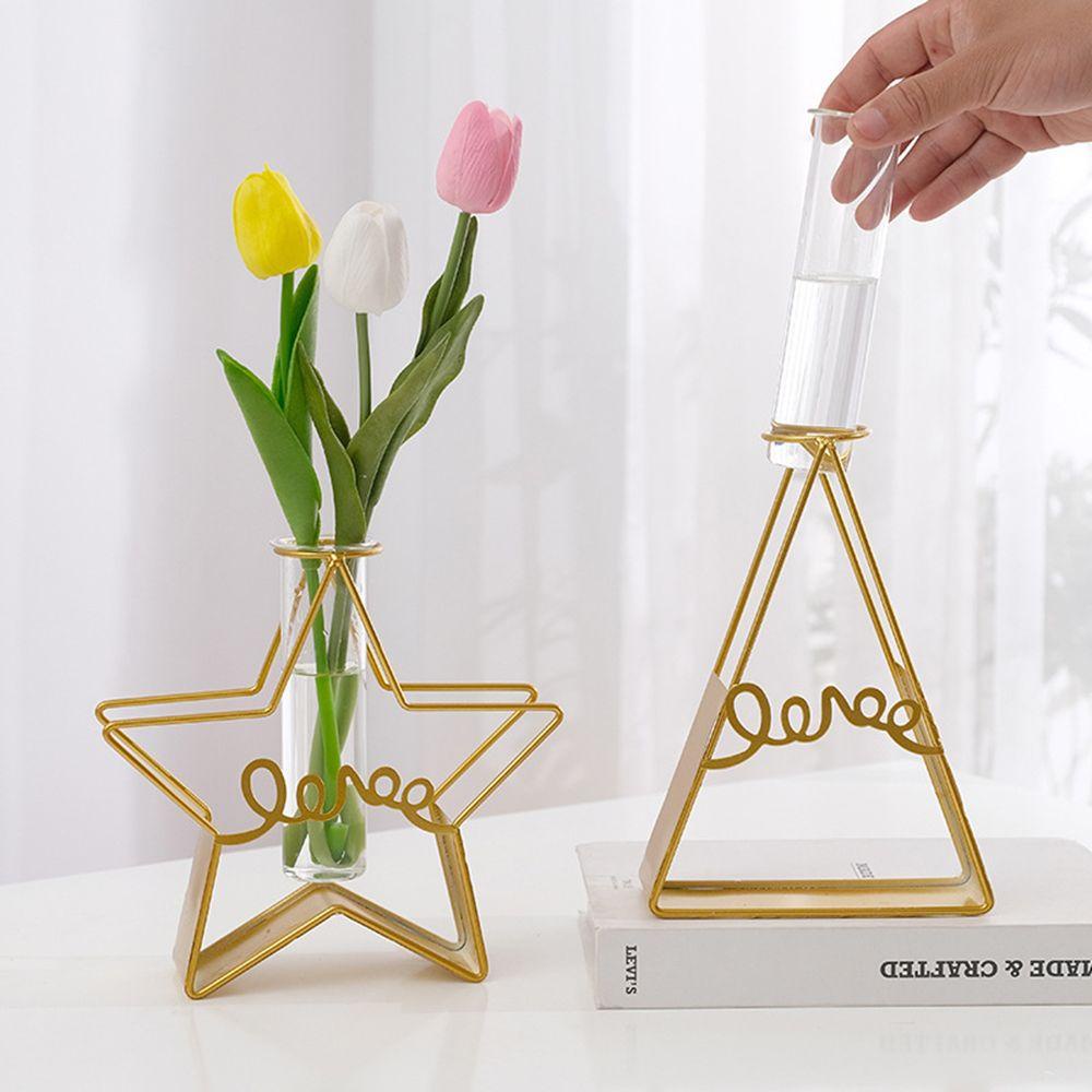 KUNHEV Bình Hoa Thủy Tinh Kèm Giá Đỡ Bằng Sắt Dùng Trang Trí Nhà Cửa