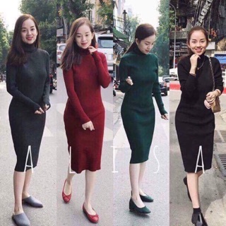 Xả váy len body cổ lọ dày dặn chỉ 180