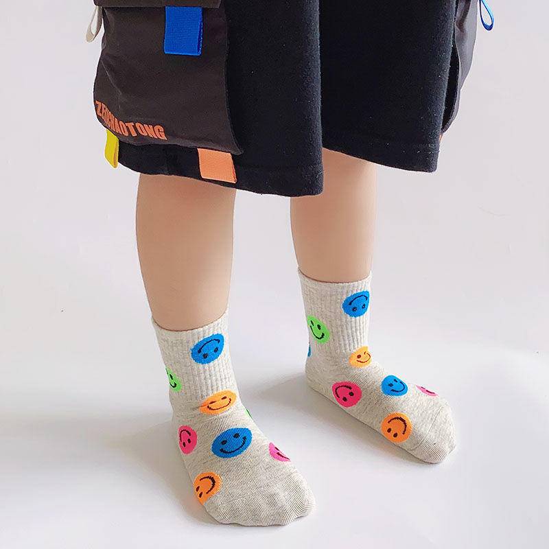 Vớ Cotton Trơn Thoáng Khí Thoải Mái In Hình Mặt Cười Phong Cách Hàn Quốc Dễ Phối Đồ Thời Trang Xuân Thu Cho Bé Trai Và Gái 1-15 Tuổi Mi