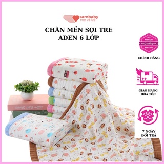 khăn xô tắm 6 lớp , chăn bông cho bé , mền sợi tre eden 6 lớp bo viền 120x120cm - SAM BABY