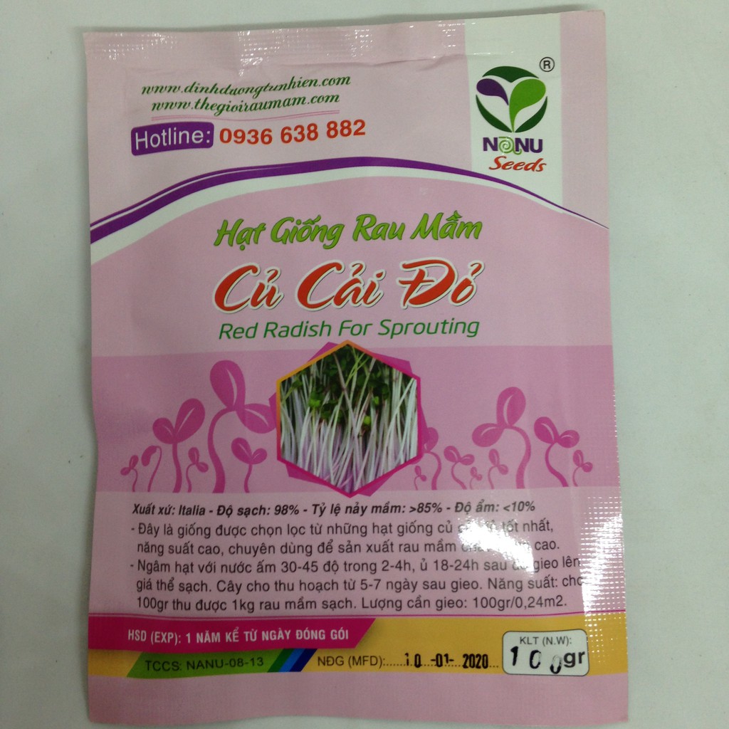 Hạt giống mầm củ cải đỏ -100gr_ Thế Giới Rau Mầm_thegioiraumam.com