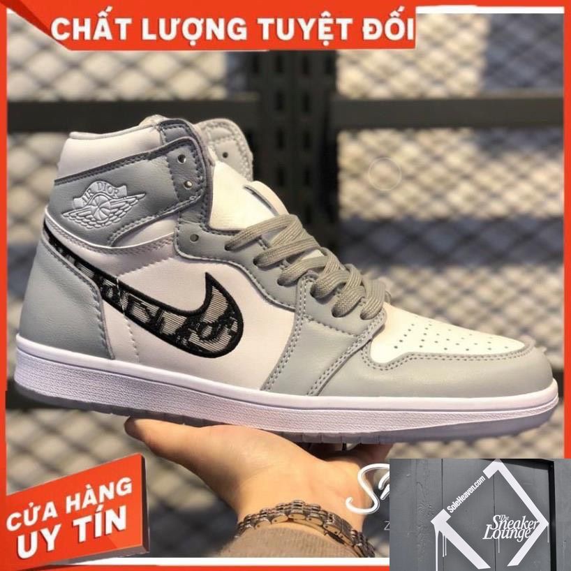 Giày thể thao AIR JORDAN 1 Xám trắng cổ cao siêu chất cho nam và nữ