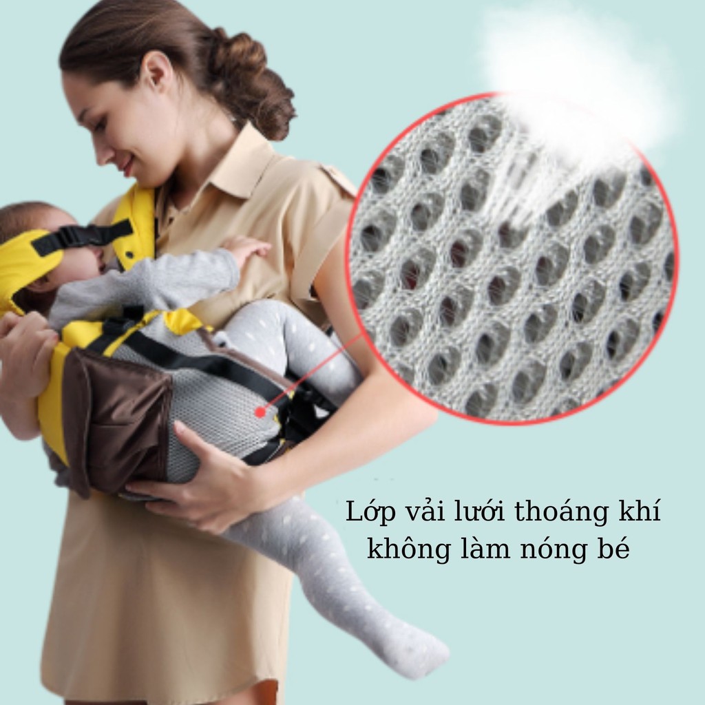 Địu em bé 6 tư thế Baby Deer vải contton thoáng khí cho trẻ sơ sinh từ 0 - 24 tháng đai an toàn cho bé