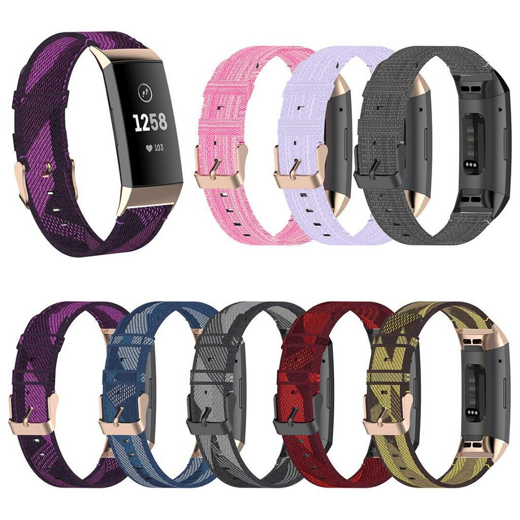 Dây Đeo Đồng Hồ Bằng Vải Denim Phối Đầu Thép Không Gỉ Thanh Lịch Thời Trang Cho Fitbit Charge 4/3/3 Se