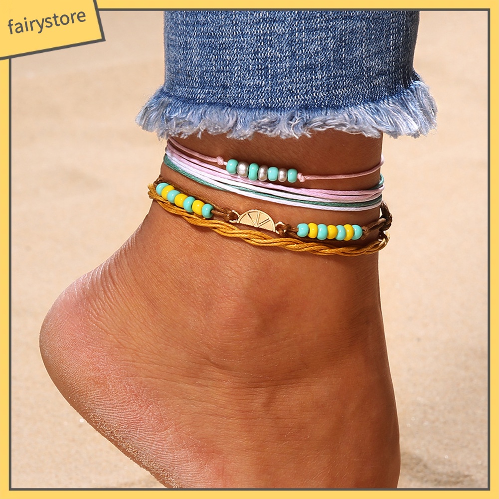 Set 4 lắc chân nữ nhiều màu thời trang biển