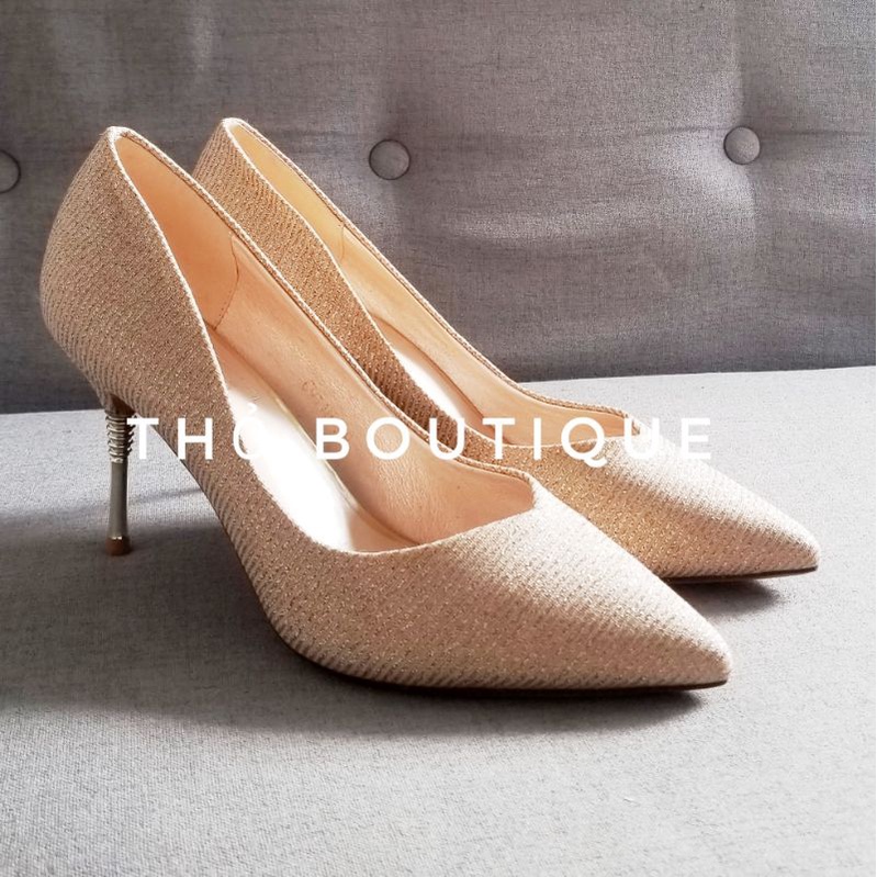 Giày cao gót EASTANNA sọc kim tuyến ánh kim vàng gold 7cm size 38-39